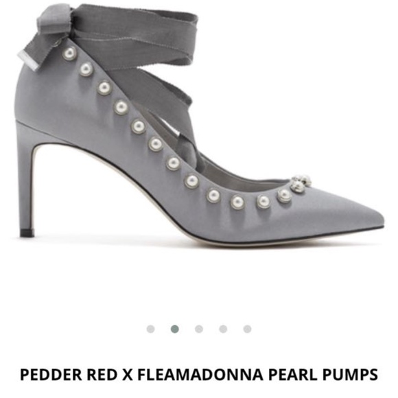 New Pedder Red x Fleamadonna Limited Edition Pearl Ribbon Tie Grosgrain Pumps - Picture 2 of 6